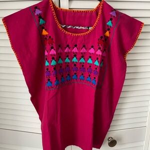 Hand-Embroidered Fuchsia Mexican Peasant Top